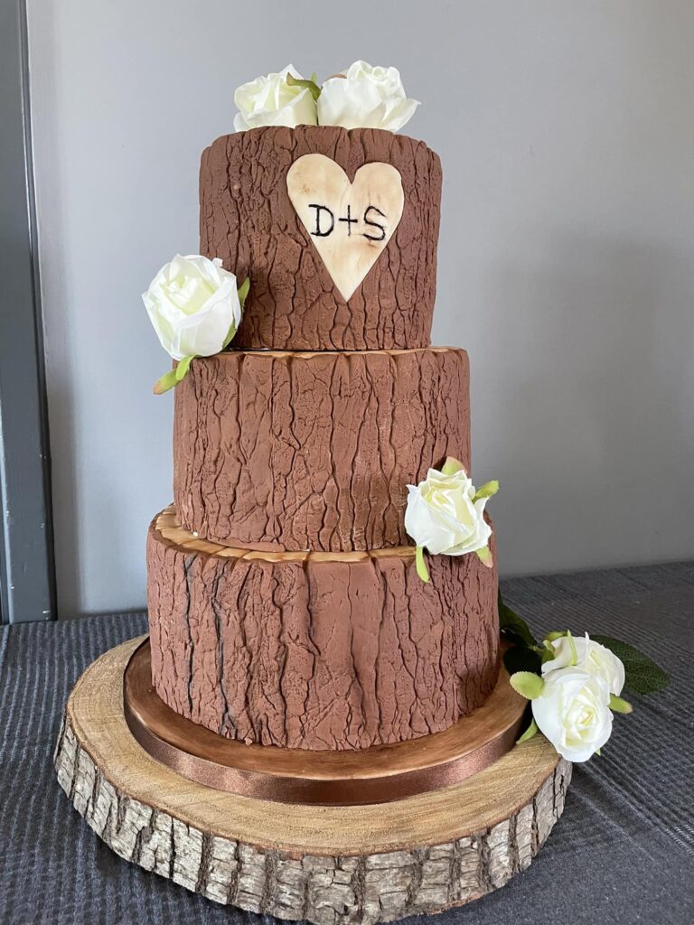 wooden looking wedding occasion cake made in kent