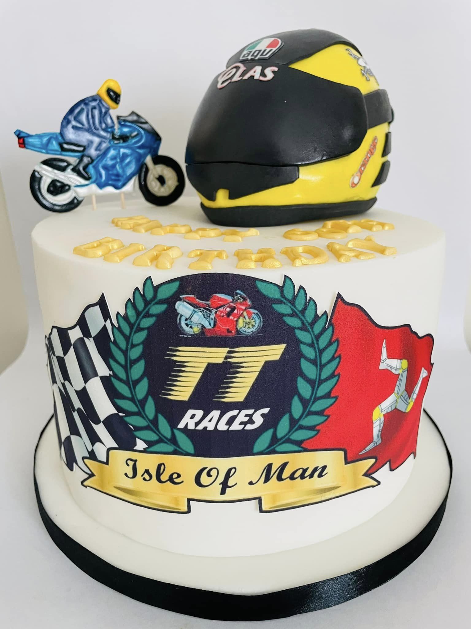 TT motorbike racing themed cake 